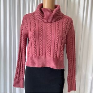 Chic Cable Knit Turtleneck Sweater in Pink